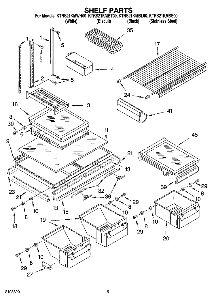SHELF PARTS Diagram and Parts List for KTRS21KMBT00  KitchenAid Refrigerator