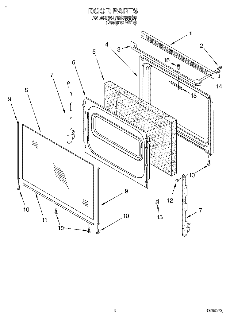 DOOR, LIT/OPTIONAL Diagram and Parts List for FES330EQ0  Roper Range