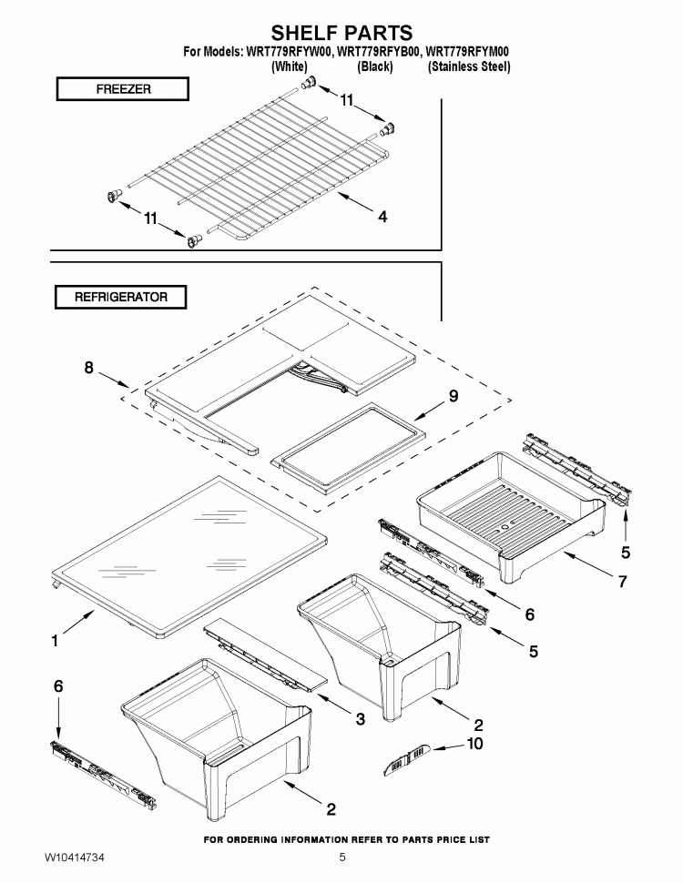 SHELF PARTS Diagram and Parts List for WRT779RFYM00  Whirlpool Refrigerator