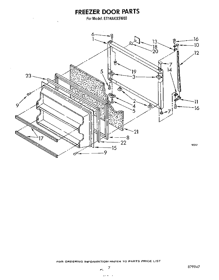 FREEZER DOOR Diagram and Parts List for ET14AKXSW03  Whirlpool Refrigerator