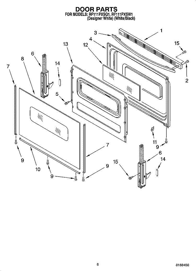 DOOR PARTS, OPTIONAL PARTS (NOT INCLUDED) Diagram and Parts List for RF111PXSQ1  Whirlpool Range