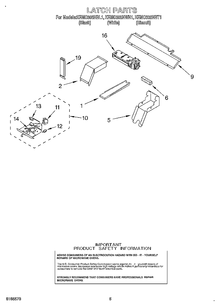 LATCH Diagram and Parts List for KEMC308HWH1  KitchenAid Microwave Oven Combo