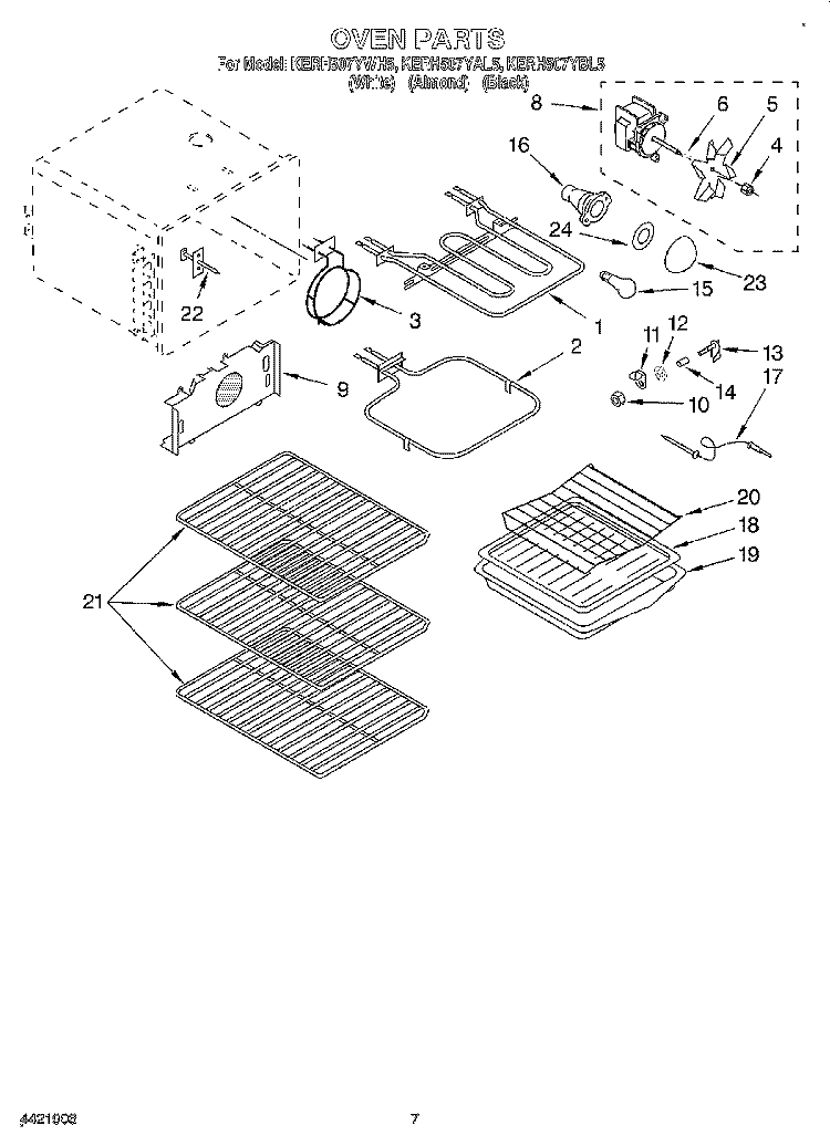 OVEN Diagram and Parts List for KERH507YAL5  KitchenAid Range