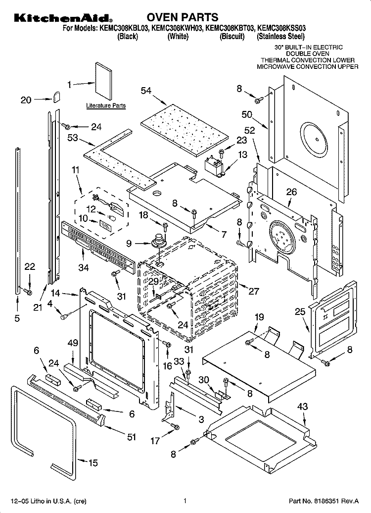 OVEN PARTS Diagram and Parts List for KEMC308KSS03  KitchenAid Microwave Oven Combo