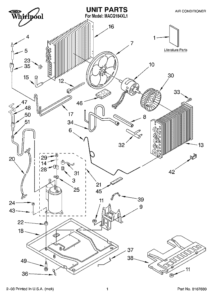 UNIT PARTS Diagram and Parts List for MACQ184XL1  Whirlpool Air Conditioner