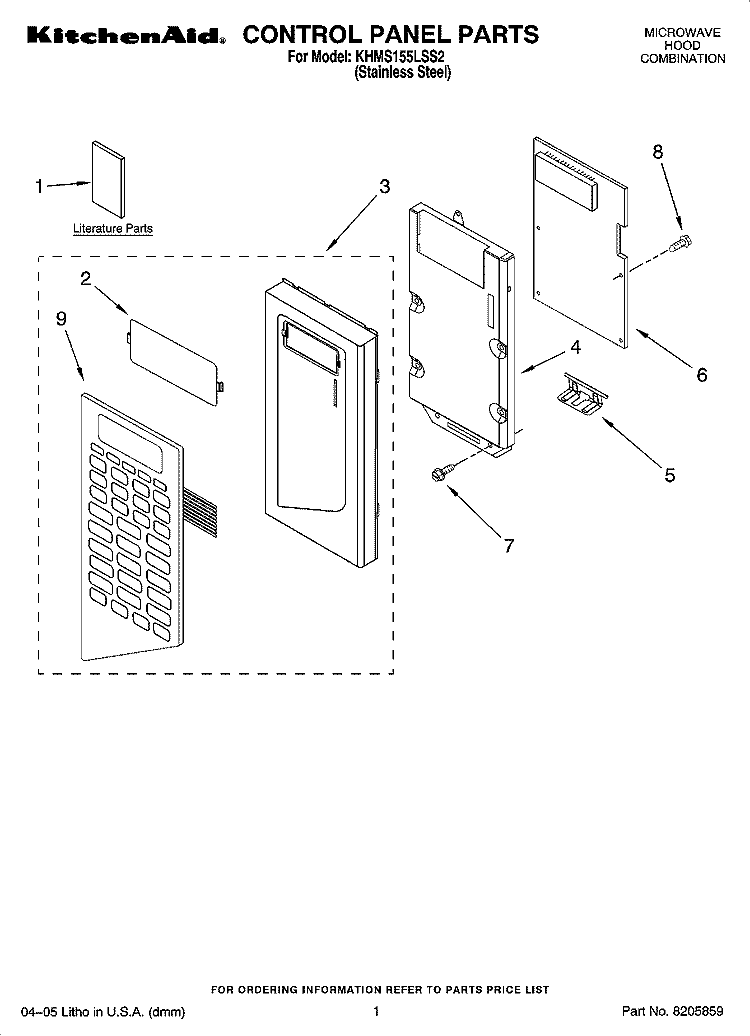 CONTROL PANEL PARTS Diagram and Parts List for KHMS155LSS2  KitchenAid Microwave