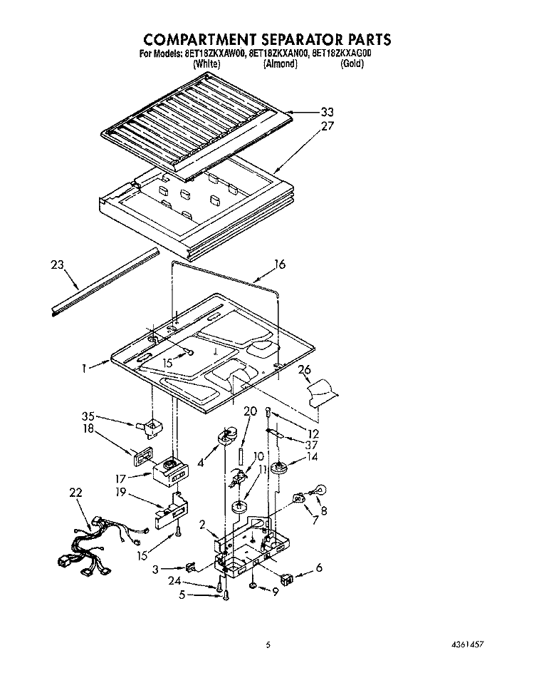 COMPARTMENT SEPARATOR Diagram and Parts List for 8ET18ZKXAN00  Whirlpool Refrigerator
