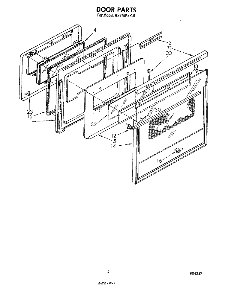DOOR Diagram and Parts List for RS675PXK0  Whirlpool Range