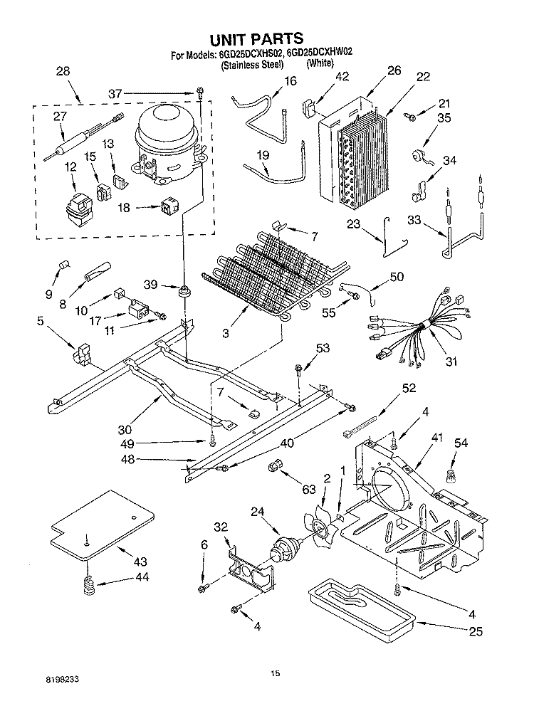 UNIT Diagram and Parts List for 6GD25DCXHW02  Whirlpool Refrigerator