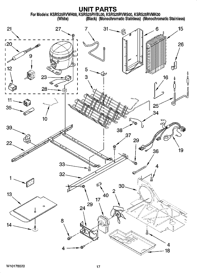 UNIT PARTS Diagram and Parts List for KSRS25RVMS00  KitchenAid Refrigerator