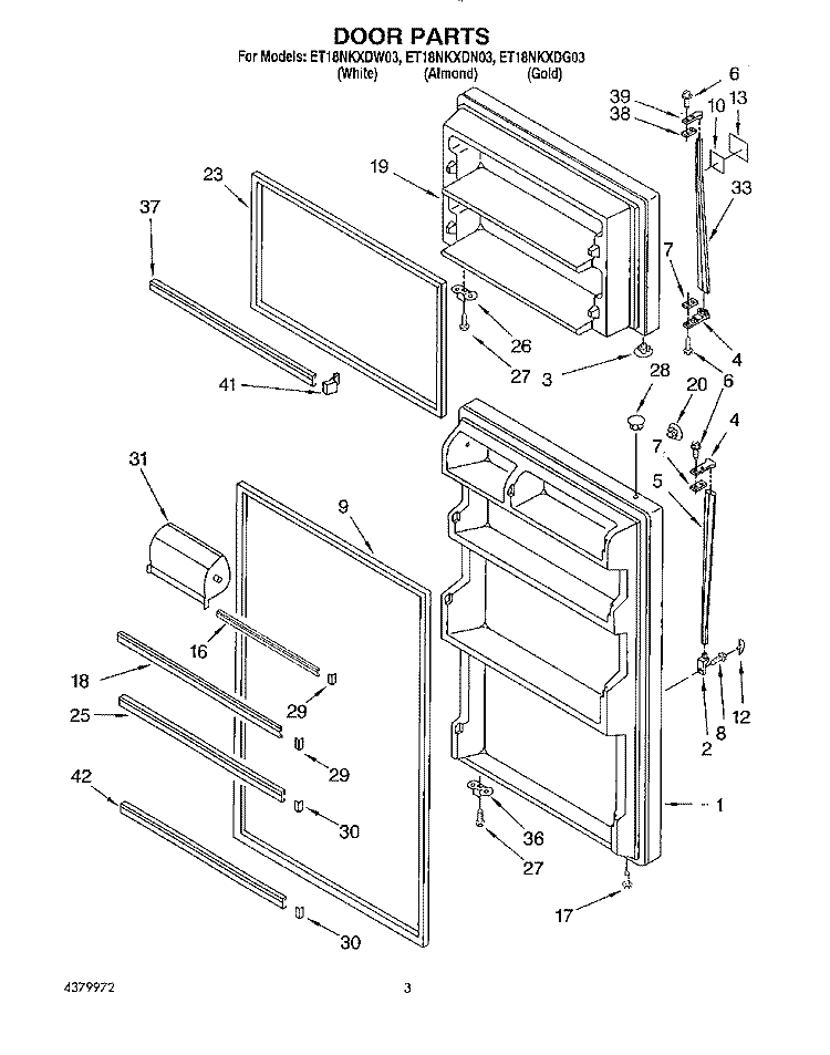 DOOR Diagram and Parts List for ET18NKXDG03  Whirlpool Refrigerator