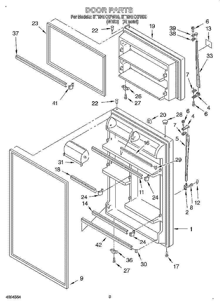 DOOR Diagram and Parts List for ET18GKXFN00  Whirlpool Refrigerator