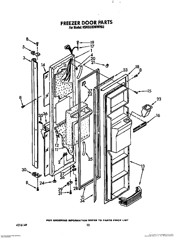 FREEZER DOOR Diagram and Parts List for KSRB22DWAL02  KitchenAid Refrigerator