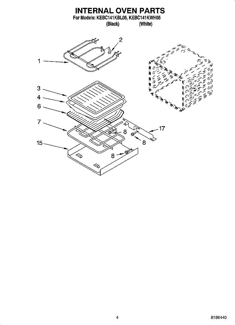 INTERNAL OVEN PARTS Diagram and Parts List for KEBC141KWH05  KitchenAid Wall Oven