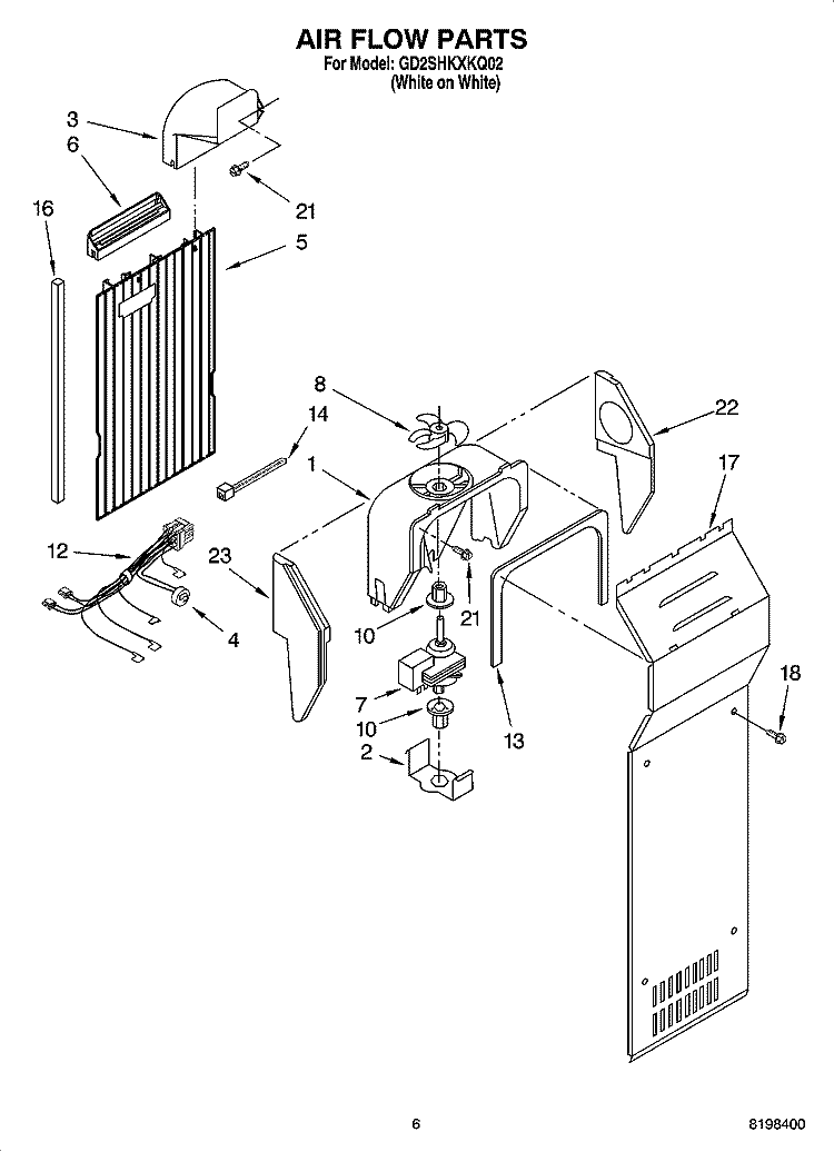AIR FLOW PARTS Diagram and Parts List for GD2SHKXKQ02  Whirlpool Refrigerator