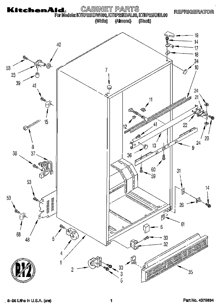 CABINET Diagram and Parts List for KTRP22KDBL00  KitchenAid Refrigerator