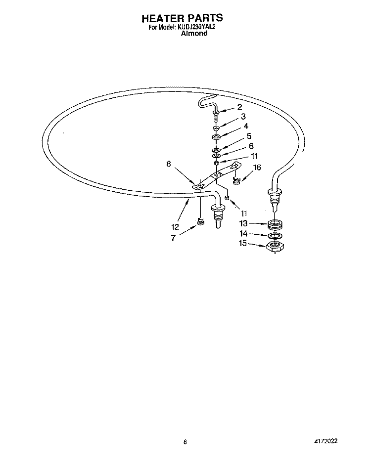 HEATER Diagram and Parts List for KUDJ230YAL2  KitchenAid Dishwasher