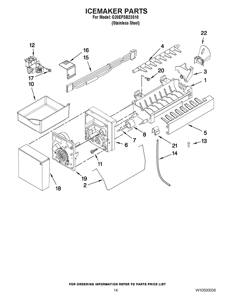 ICEMAKER PARTS Diagram and Parts List for G20EFSB23S10  Whirlpool Refrigerator