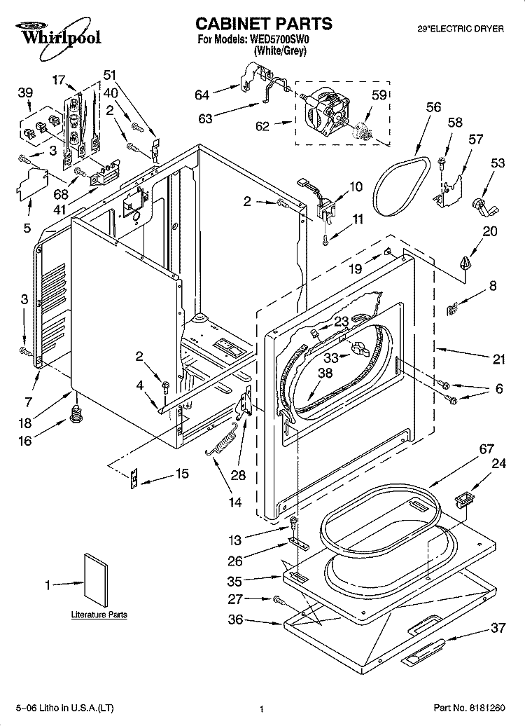 CABINET PARTS Diagram and Parts List for WED5700SW0  Whirlpool Dryer