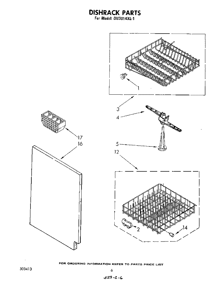 DISHRACK Diagram and Parts List for DU3014XL1  Whirlpool Dishwasher