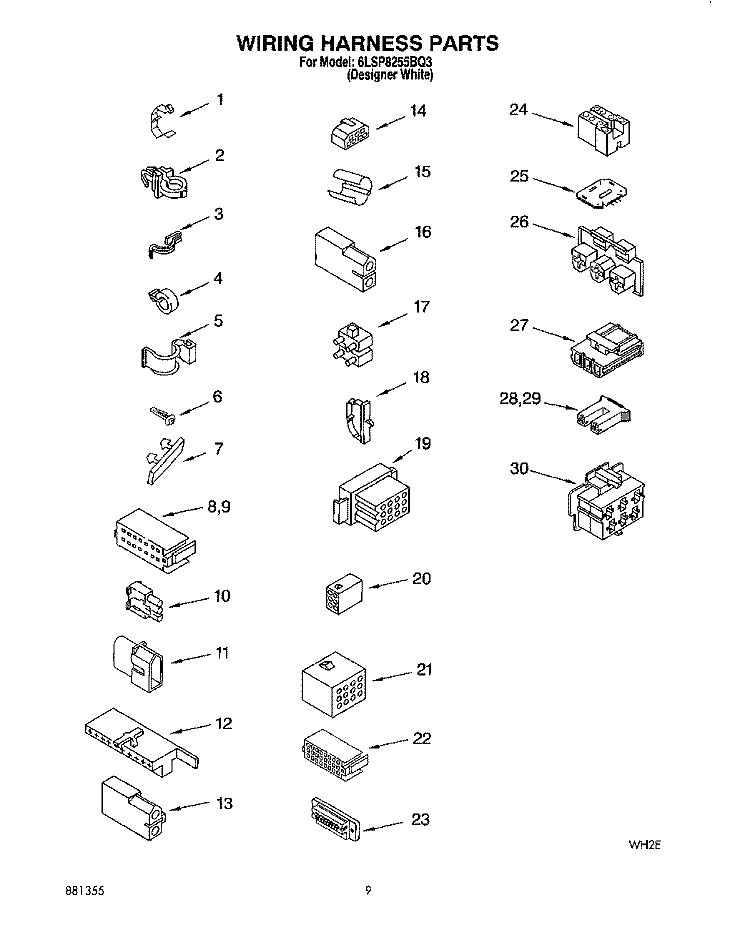 WIRING HARNESS Diagram and Parts List for 6LSP8255BQ3  Whirlpool Washer