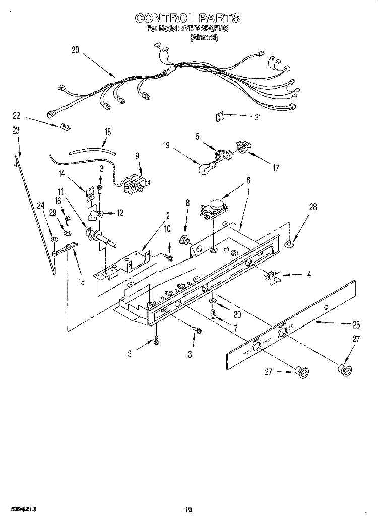 CONTROL, OPTIONAL Diagram and Parts List for 4YED22PQFN00  Whirlpool Refrigerator