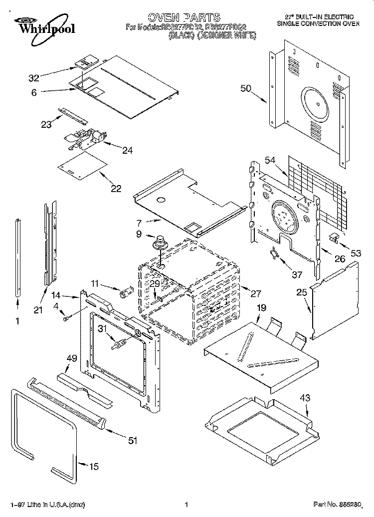 OVEN Diagram and Parts List for RBS277PDB2  Whirlpool Wall Oven