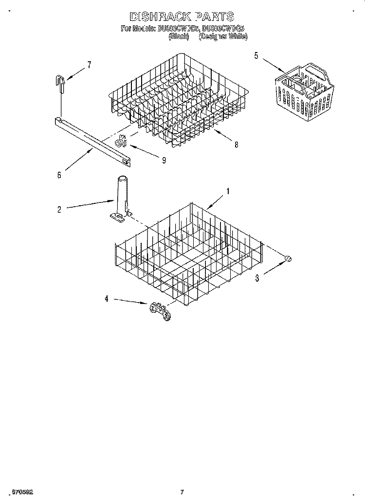 DISHRACK Diagram and Parts List for DU806CWDB5  Whirlpool Dishwasher