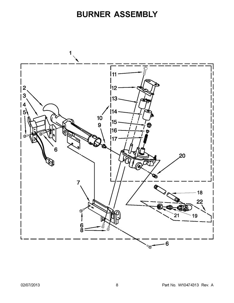 BURNER ASSEMBLY Diagram and Parts List for CGM2793BQ0  Whirlpool Dryer