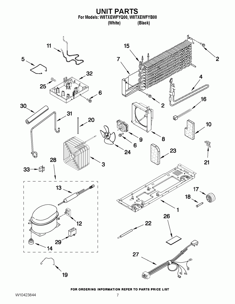 UNIT PARTS Diagram and Parts List for W8TXEWFYB00  Whirlpool Refrigerator