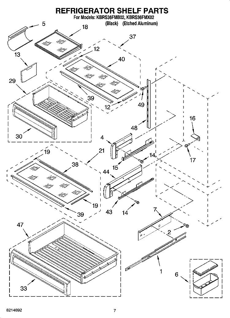 REFRIGERATOR SHELF PARTS Diagram and Parts List for KBRS36FMX02  KitchenAid Refrigerator