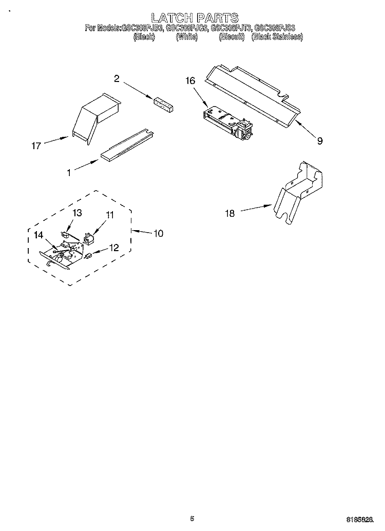 LATCH Diagram and Parts List for GSC308PJS3  Whirlpool Microwave Oven Combo