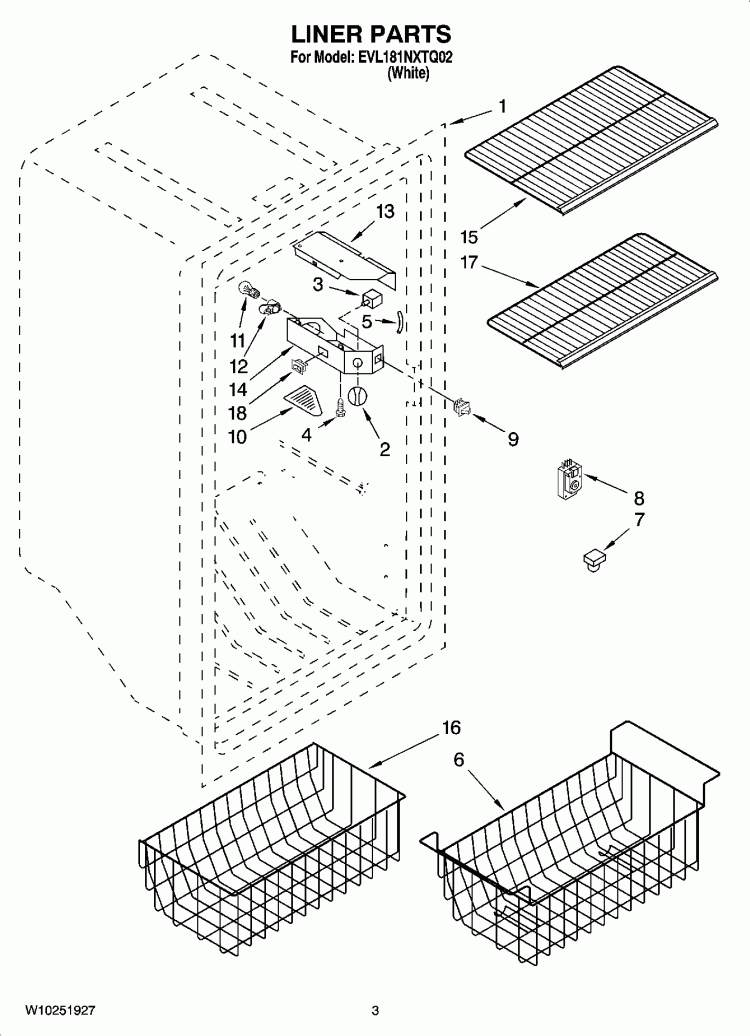 LINER PARTS Diagram and Parts List for EVL181NXTQ02  Whirlpool Freezer