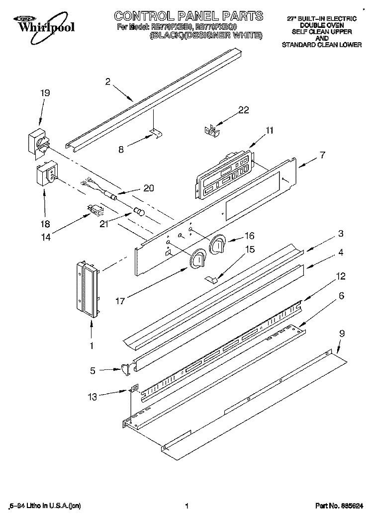 CONTROL PANEL, LITERATURE Diagram and Parts List for RB770PXBQ0  Whirlpool Wall Oven