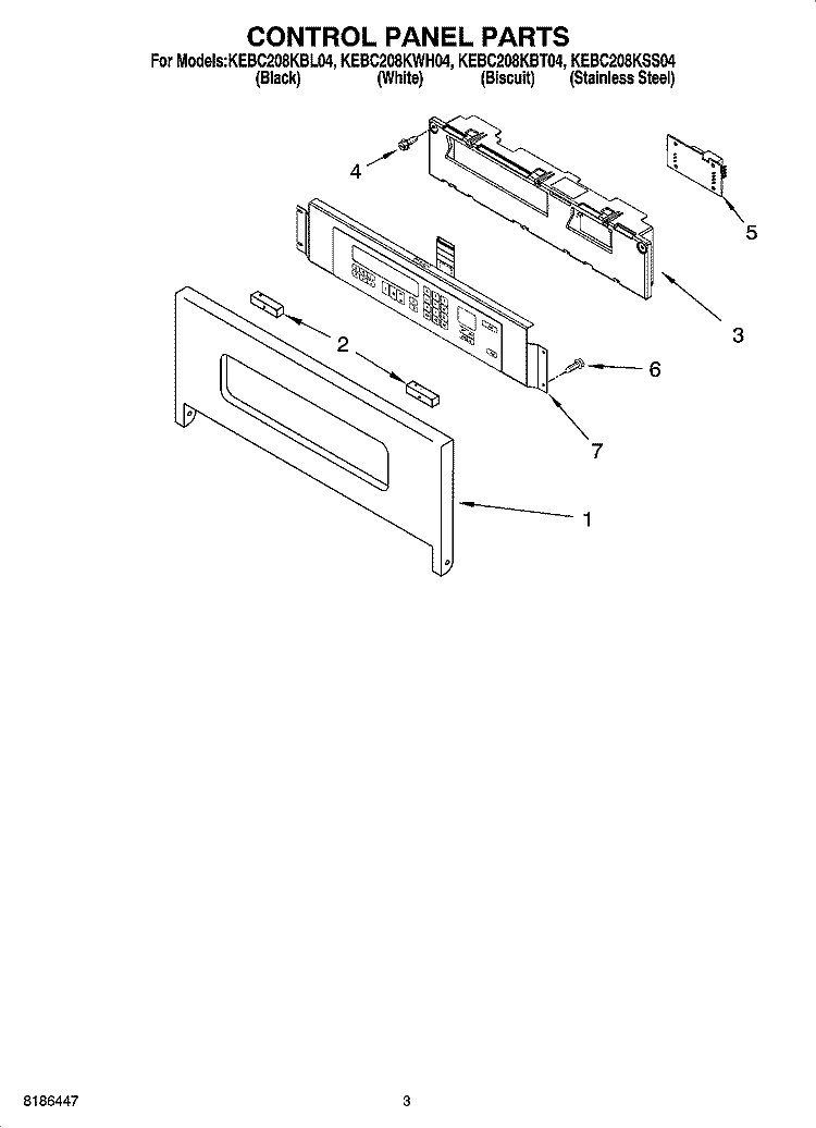 CONTROL PANEL PARTS Diagram and Parts List for KEBC208KSS04  KitchenAid Wall Oven