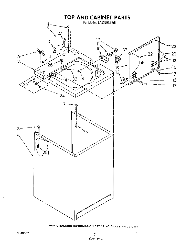 TOP AND CABINET , LITERATURE AND OPTIONAL Diagram and Parts List for LA5360XSW0  Whirlpool Washer