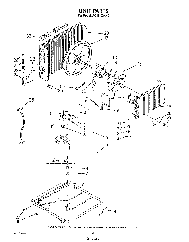 UNIT Diagram and Parts List for ACM102XX0  Whirlpool Air Conditioner
