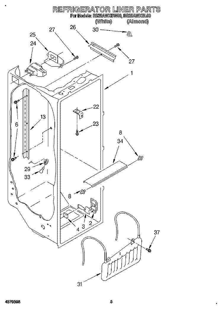REFRIGERATOR LINER Diagram and Parts List for RS25AWXBW00  Roper Refrigerator