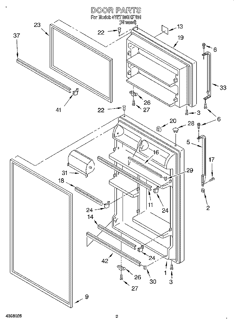 DOOR Diagram and Parts List for 4YET18GKFN01  Whirlpool Refrigerator