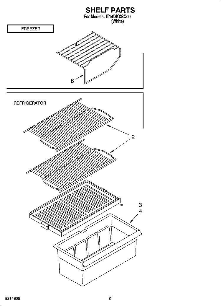 SHELF PARTS, OPTIONAL PARTS Diagram and Parts List for IT14DKXSQ00  Inglis Refrigerator