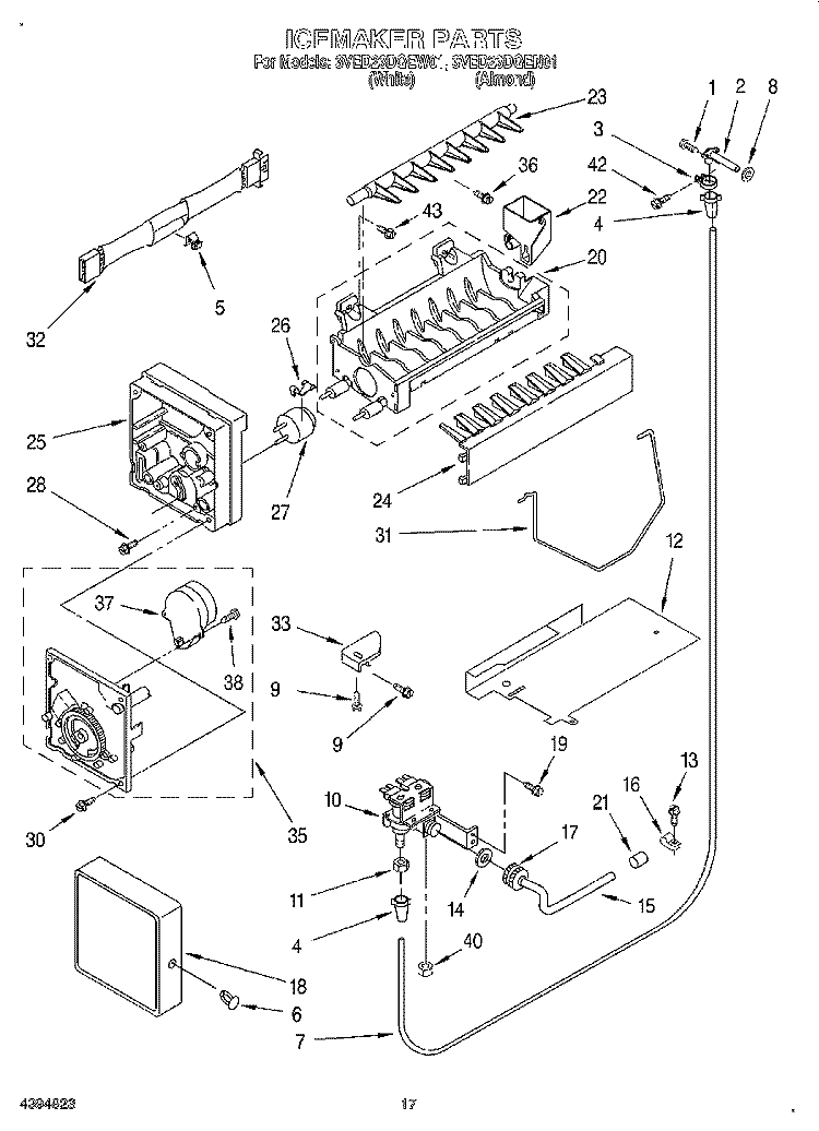 ICEMAKER Diagram and Parts List for 3VED23DQEN01  Whirlpool Refrigerator