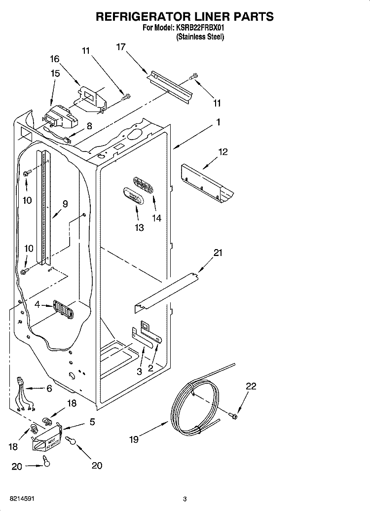 REFRIGERATOR LINER PARTS Diagram and Parts List for KSRB22FRBX01  KitchenAid Refrigerator