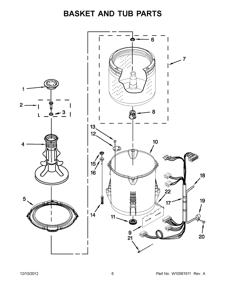 BASKET AND TUB PARTS Diagram and Parts List for 3LWTW4740YQ1  Whirlpool Washer