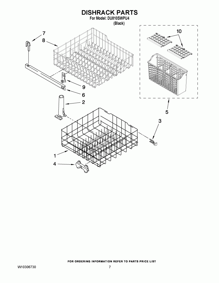 DISHRACK PARTS Diagram and Parts List for DU810SWPU4  Whirlpool Dishwasher