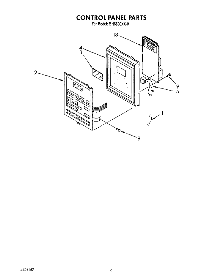 CONTROL PANEL Diagram and Parts List for MH6600XX0  Whirlpool Microwave