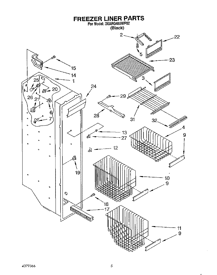 FREEZER LINER Diagram and Parts List for 3XARG486WP02  Whirlpool Refrigerator