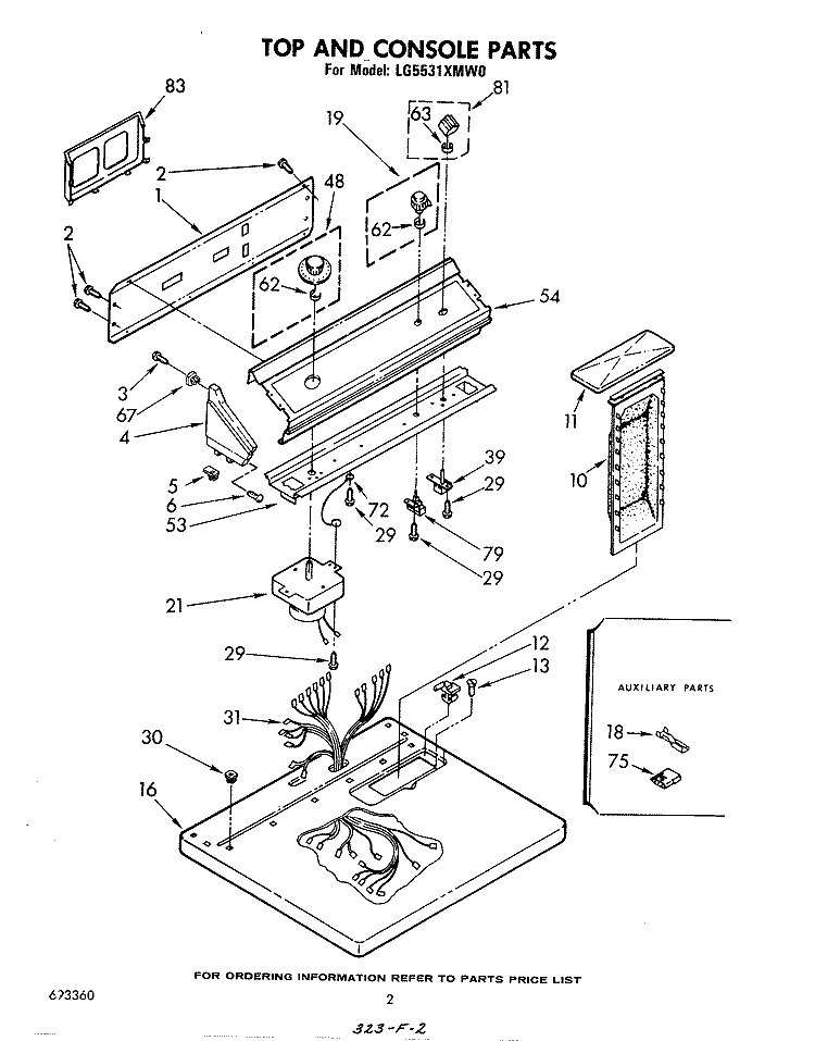 TOP AND CONSOLE , LITERATURE AND OPTIONAL Diagram and Parts List for LG5531XMW0  Whirlpool Dryer