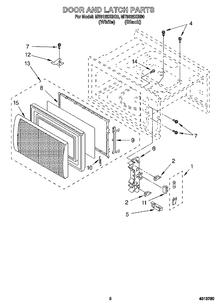 DOOR LATCH Diagram and Parts List for MT6125XBB0  Whirlpool Microwave