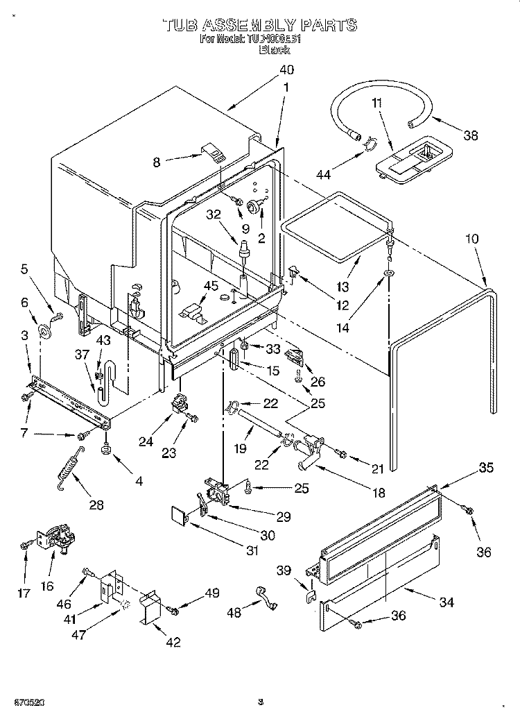 TUB ASSEMBLY Diagram and Parts List for TUD4000EB1  Whirlpool Dishwasher