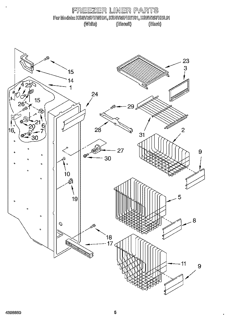 FREEZER LINER Diagram and Parts List for KSRV25FHBT01  KitchenAid Refrigerator